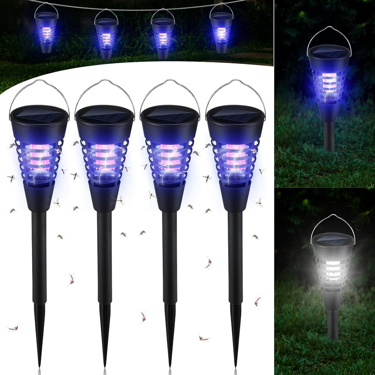 4 Pack Solar Bug Zapper & Mosquito Killer Outdoor Waterproof Cone-Shaped LED Light Mosquito Repellent for Patio