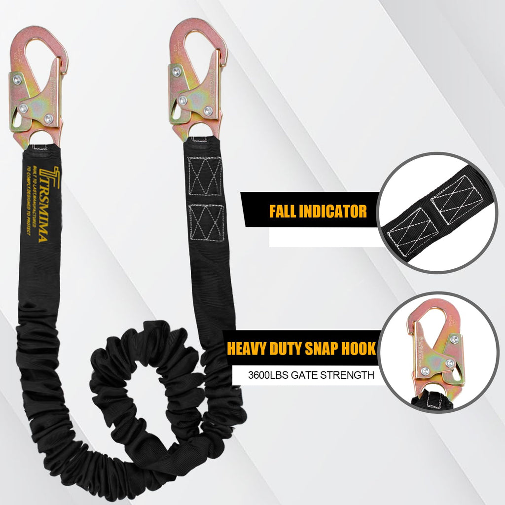 TRSMIMA Safety Harness Lanyard Retractable - Shock Absorbing Lanyard 6ft