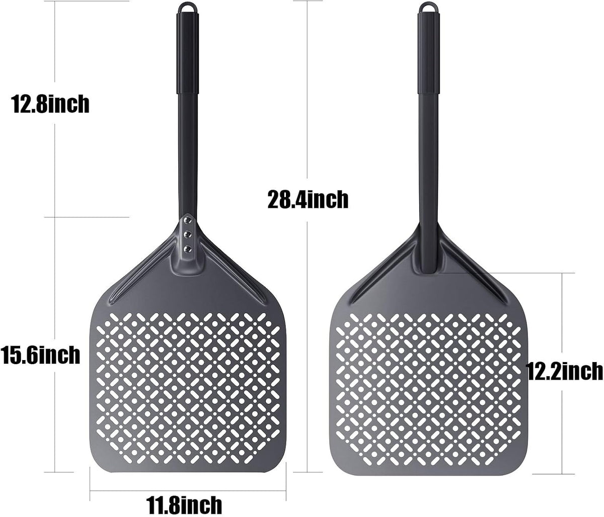 12 Inch Rectangular Pizza Peel, 12" x 14" Perforated Anodized Aluminum Pizza Turning Peel, Pizza Turning Paddle, 28.4
