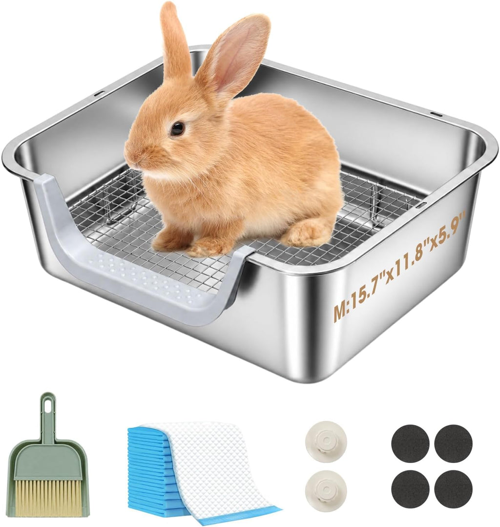 Stainless Steel Rabbit Litter Box, M (15.5×11.6×5.9 in)