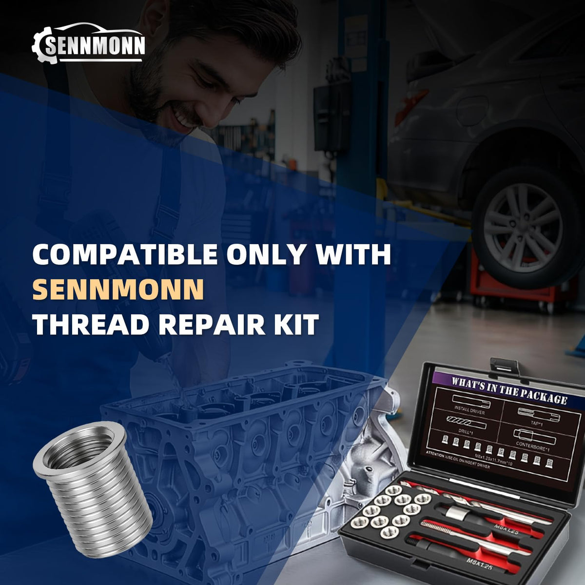 SENNMONN Thread Repair Inserts M11X2.0X28.2MM Insert Qty 10 Stainless Steel