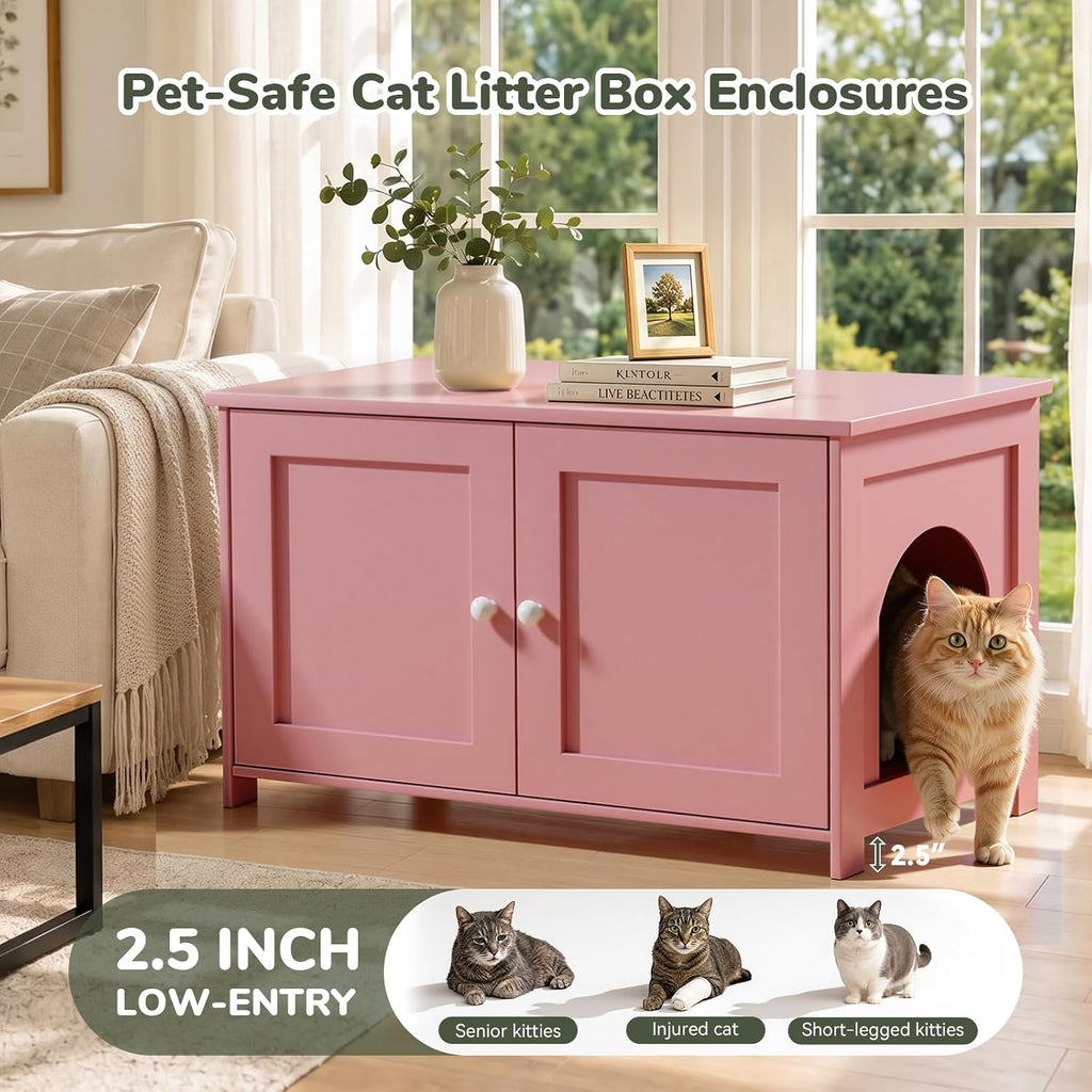 Hidden Cat Litter Box Enclosure Furniture, Extra Large, Pink