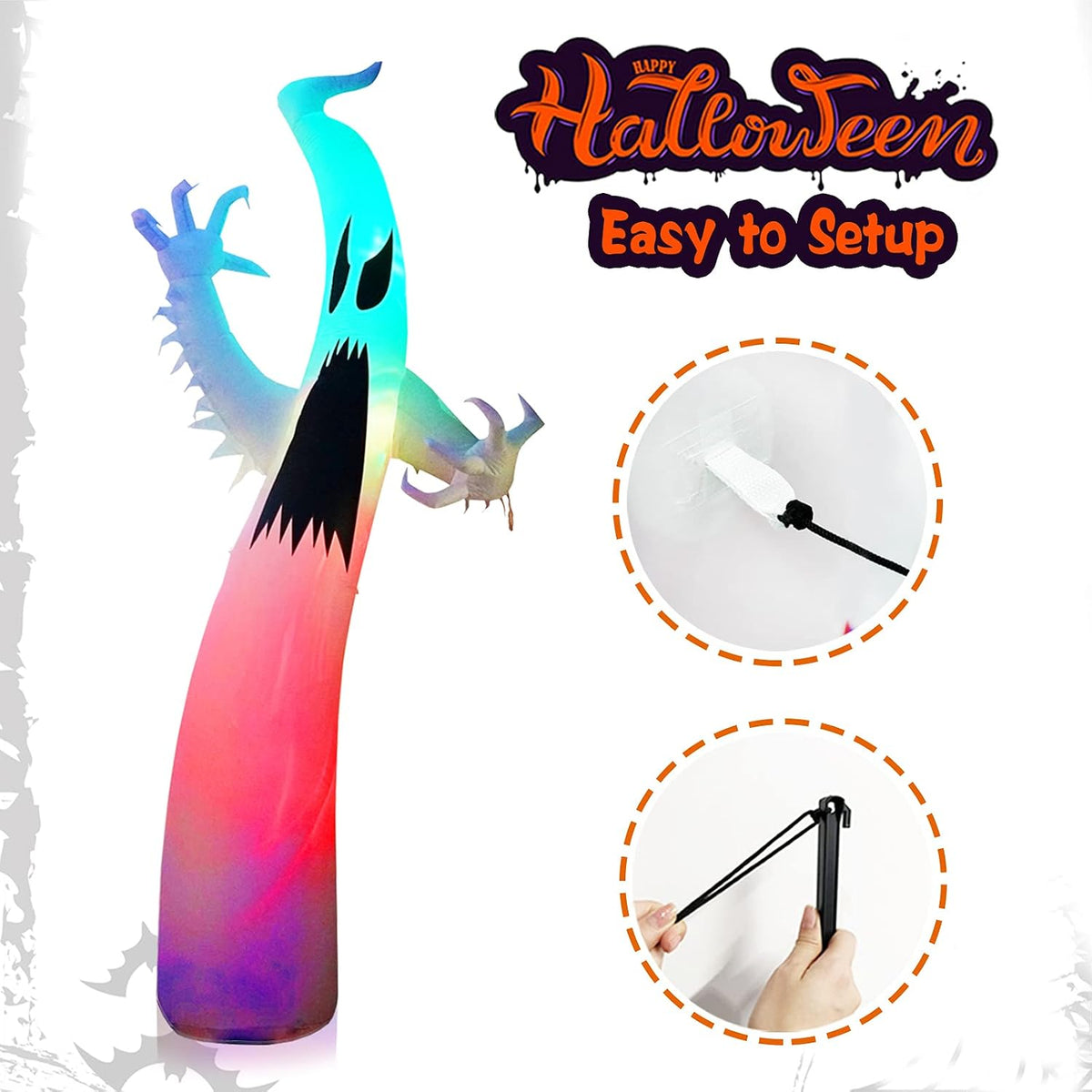 12 Ft Halloween Inflatables Terrible Ghost Decoration with Flash Color Changing Light Blow Up Decor Indoor Outdoor