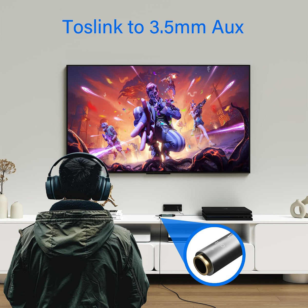 Unidirectional Optical Male to 3.5mm AUX Female Audio Converter Cable 10 Ft, 192kHz DAC SPDIF/Toslink Digital to