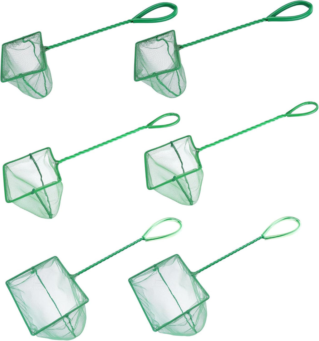4in 5in 6in Aquarium Fish Net Green Fine Mesh Nylon Net Collection with 11" Long Handle Square Quick Catch Fish Net