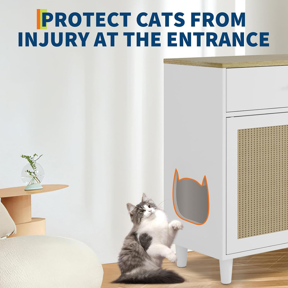 Hidden Cat Cabinet Litter Box Cabinet 31.5 Inch, with Cat Hole
