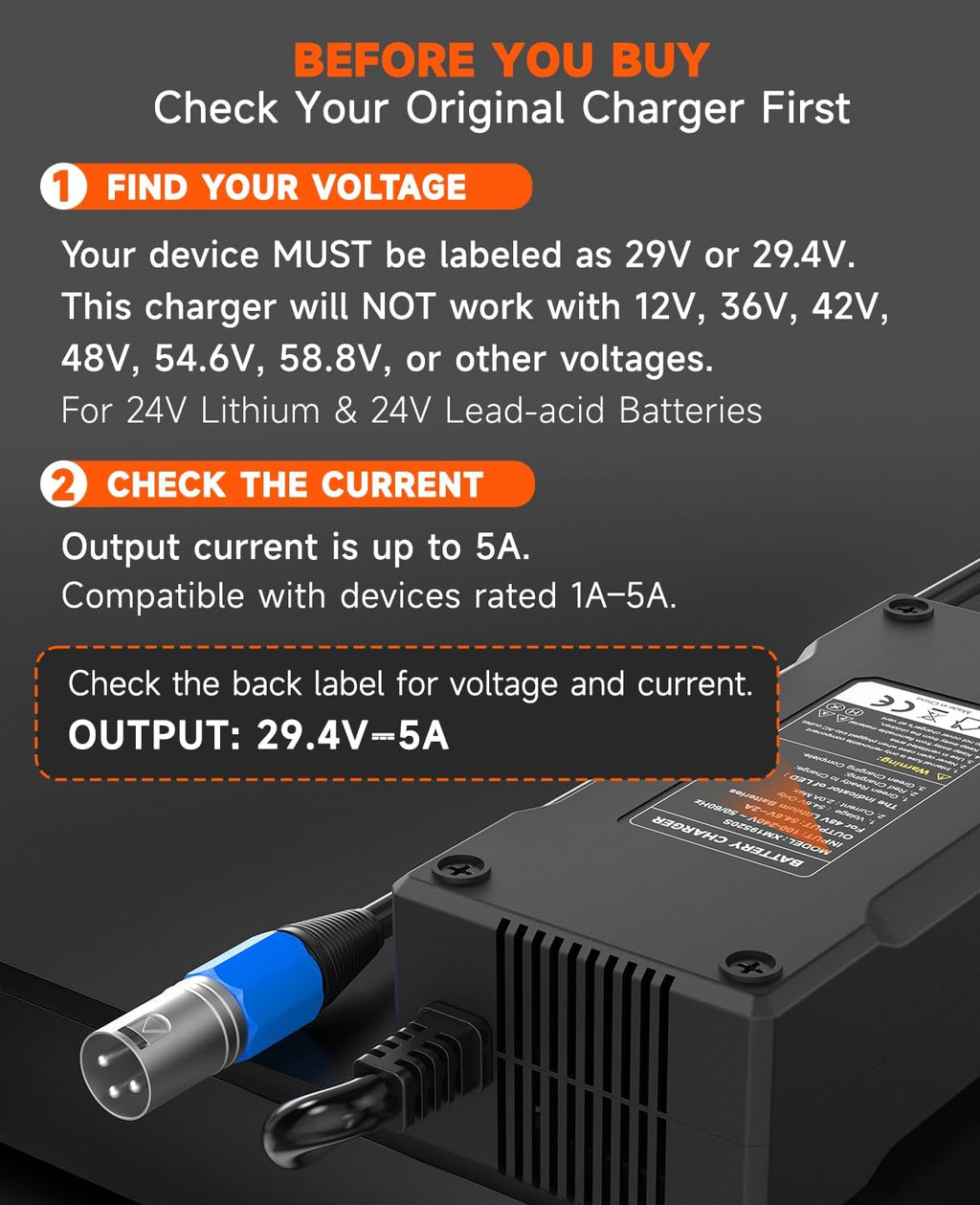 24V 5A Lithium Battery Charger for Electric Wheelchairs, 3-Pin XLR, Compatible with Pride Jazzy 614/1103 Ultra/Select 6, Go-Go ES2, Drive Medical, Rascal, Lakematic, Shoprider, Golden Tech Scooters