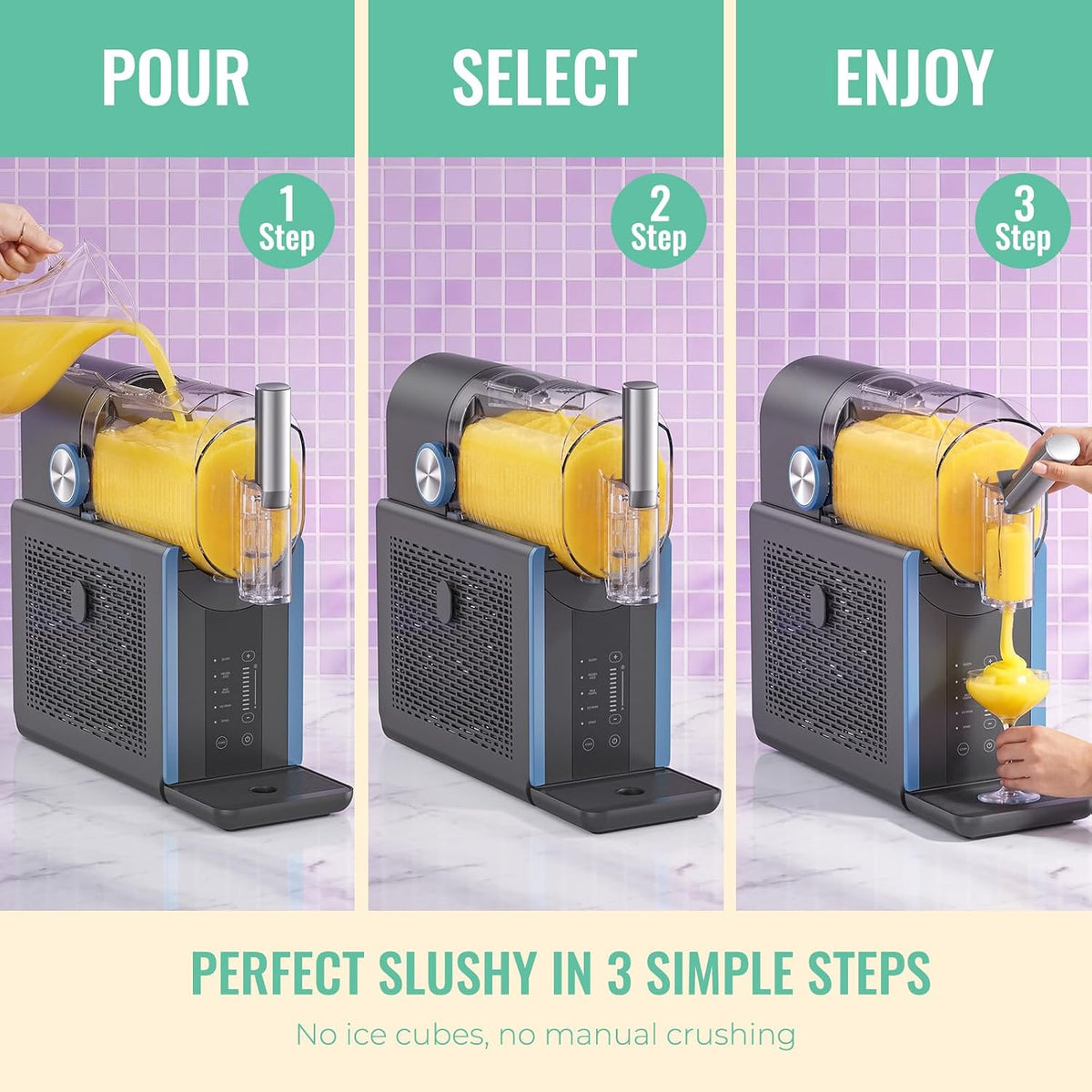 Slushie Machine for Home, 66oz Smart Frozen Drink Maker, 5 Programs & Clean Mode, No-Ice-Needed Slushy Maker for