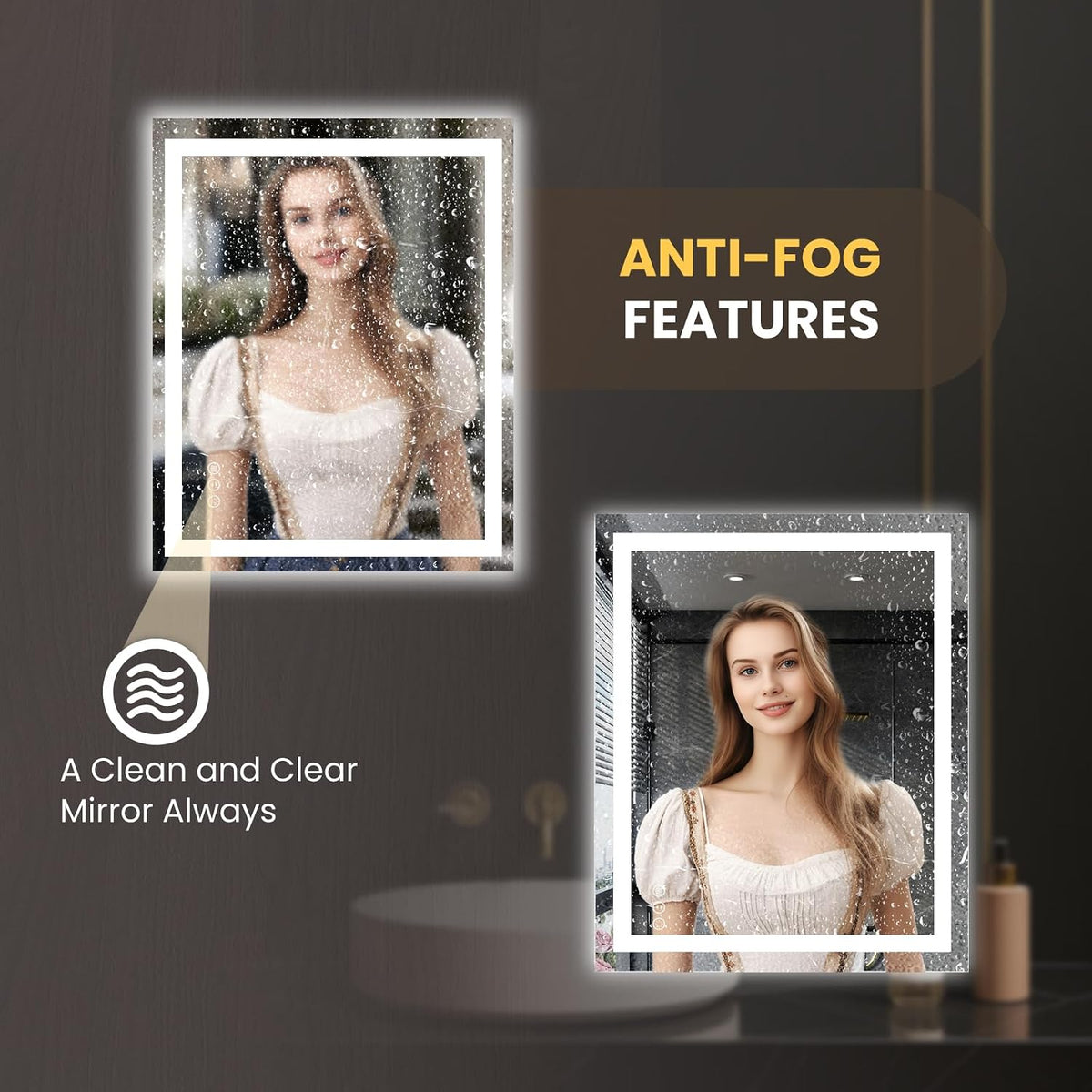 20"X28" LED Bathroom Mirror with Lights | Anti-Fog, Dimmable, 3 Color Temperature, Backlit + Front Lit, Memory