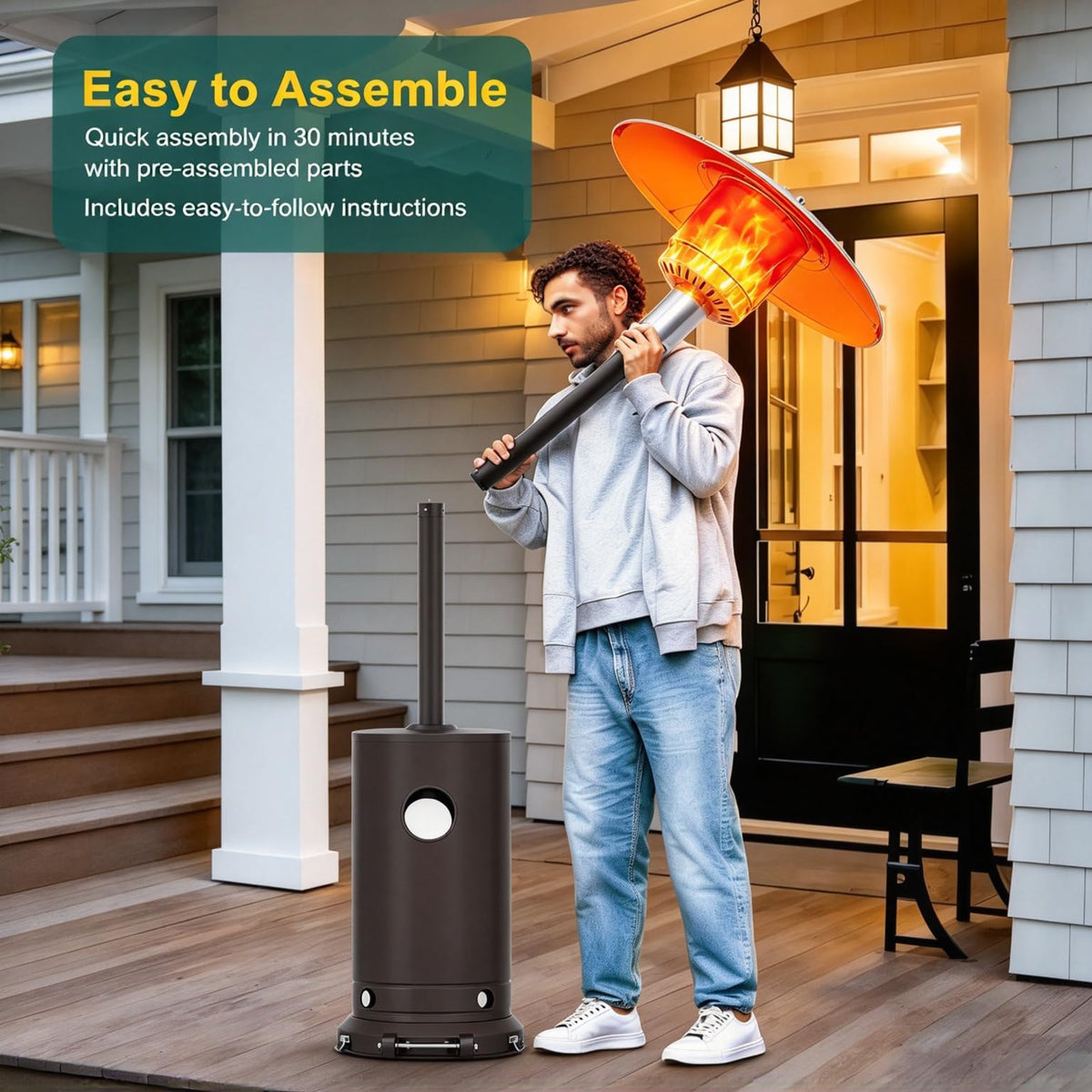 Stainless Steel Propane Outdoor Patio Heater with Wheels 48000 BTU