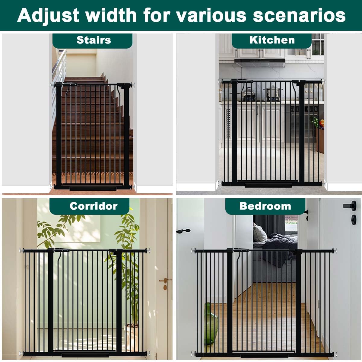 40.5" x 72.3-76.7" Extra-Tall & Extra-Wide Adjustable Hardware/Pressure-Mounted Pet & Child Safety Gate with Dual-Lock Walk-Through Swing Door for Stairs, Hallways & Wide Doorways