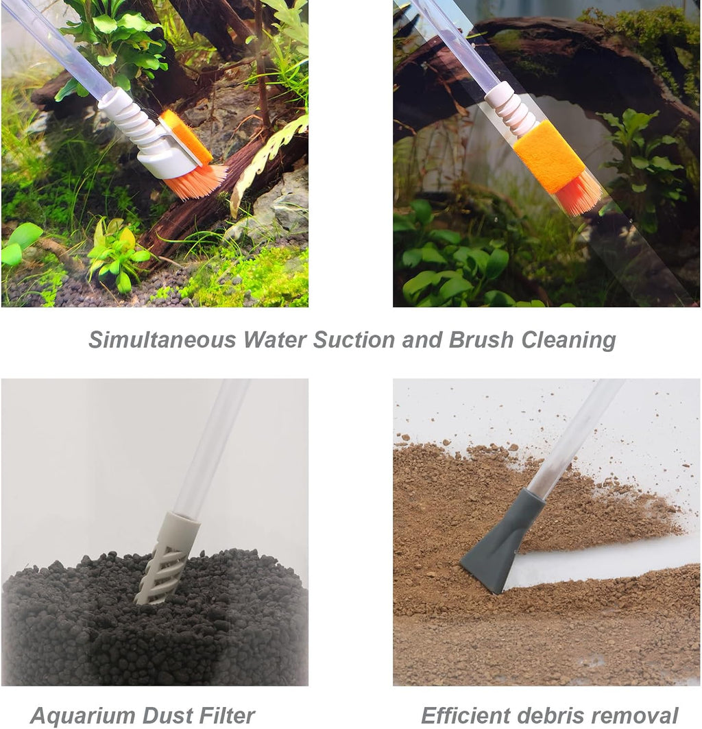 Compact Aquarium Siphon Vacuum and Water Changer Kit with Cleaning Brush. Perfect for Simultaneous Water Changing and
