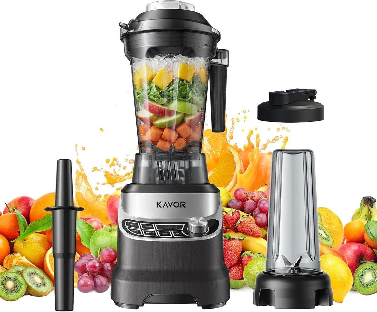 2400W Peak Countertop Blender for Kitchen, 64oz Pitcher & 24oz Travel Cup | AI Smart One-Touch & Stepless Speed, 4