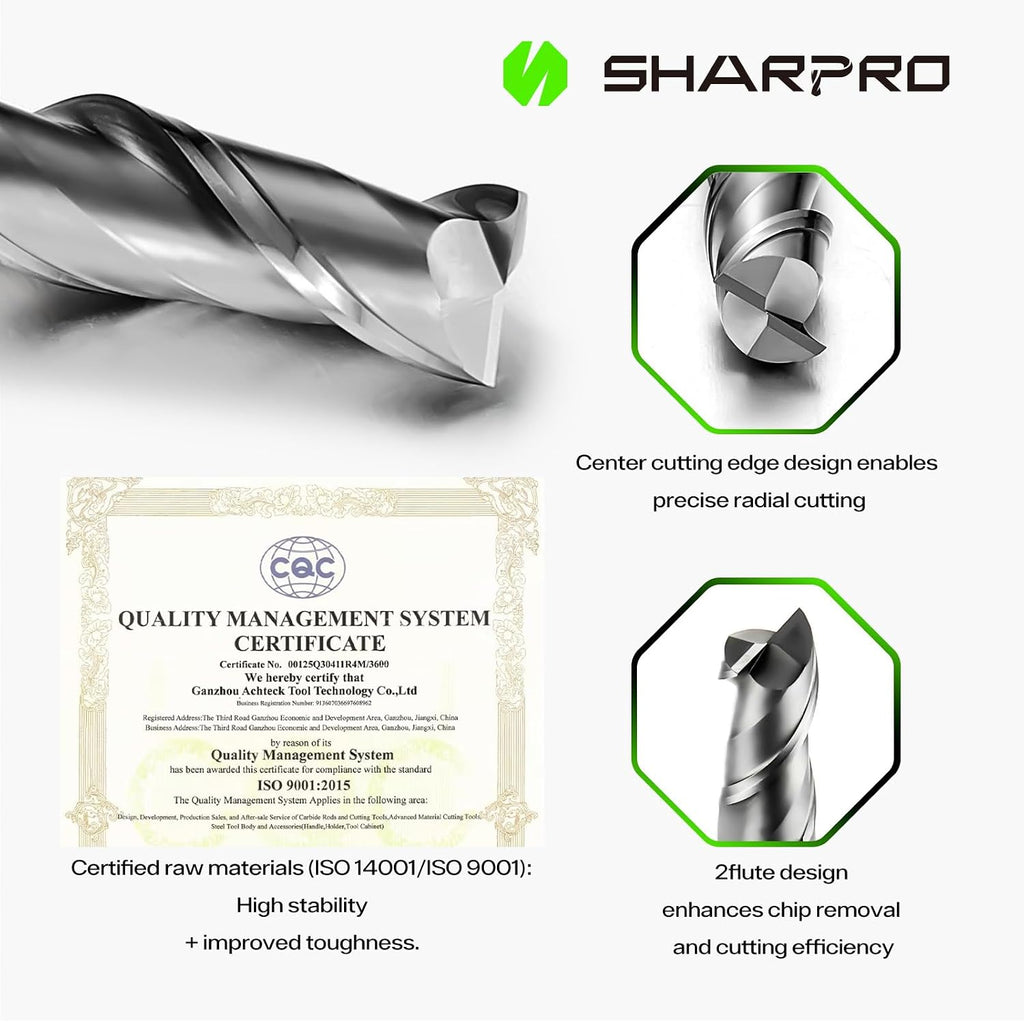 1/4 End Mills 1/4 Inch Shank, 2 Flute Carbide Square Endmill with AlCrN Coated, Upcut Spiral CNC Router Bits for Alloy Steel, Metal and Stainless Steel