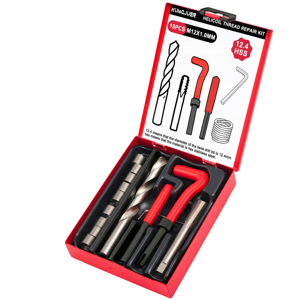 KUNGJUER Helicoil Metric Thread Repair Insert Kit, M12X1.0mm Rethreading
