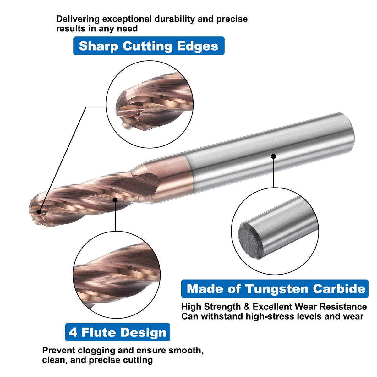 HARFINGTON Ball Nose End Mill 4 Flute 17/64" Diameter 5/16" Shank