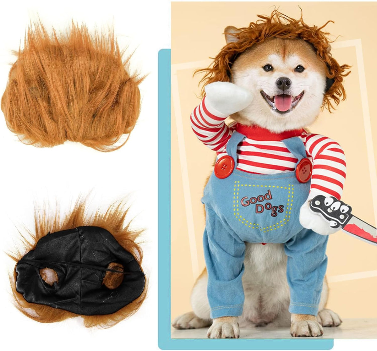 Dog Halloween Costume, Funny Chucky Dog Costume with Pet Wig