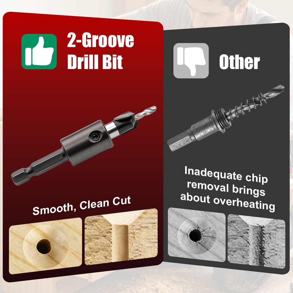 Vieliian 9 Pieces Countersink Drill Bit Set, 5 Sizes Two-Flute Tapered HSS Drill Bits with Adjustable Depth Stop Collar and Wrench, Woodworking Tools for Screw Pilot Holes in Softwood Hardwood MDF