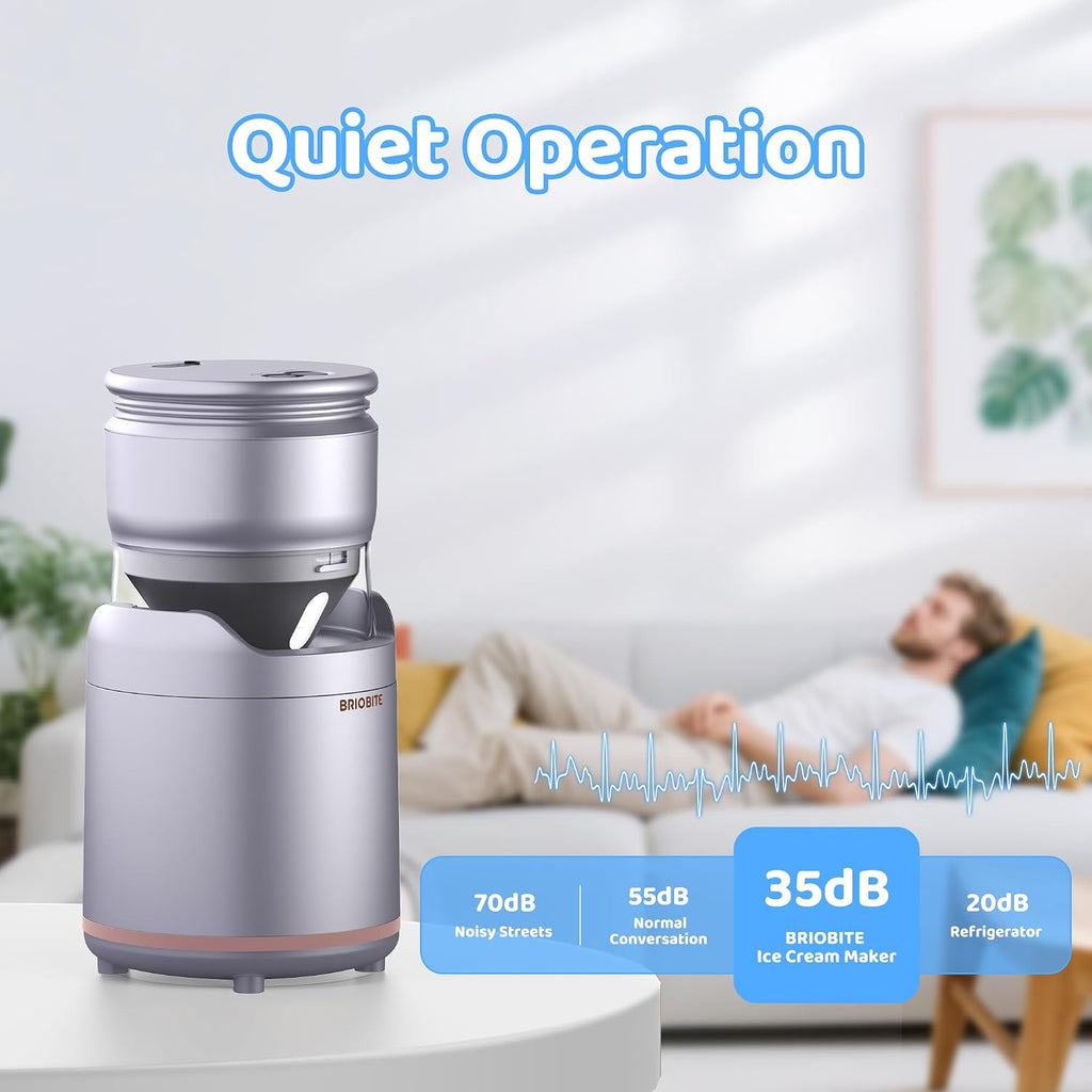 Ice Cream Maker Machine,Quiet,Rechargeable,1–2 Servings,Silver