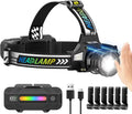 Rechargeable LED Headlamp, Super Bright Head Lamp, White Green UV Light
