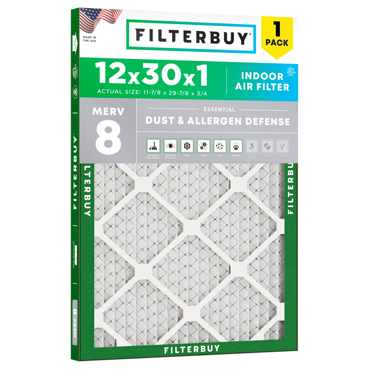 12x30x1 Air Filter MERV 8 Dust & Allergy Defense (1-Pack)