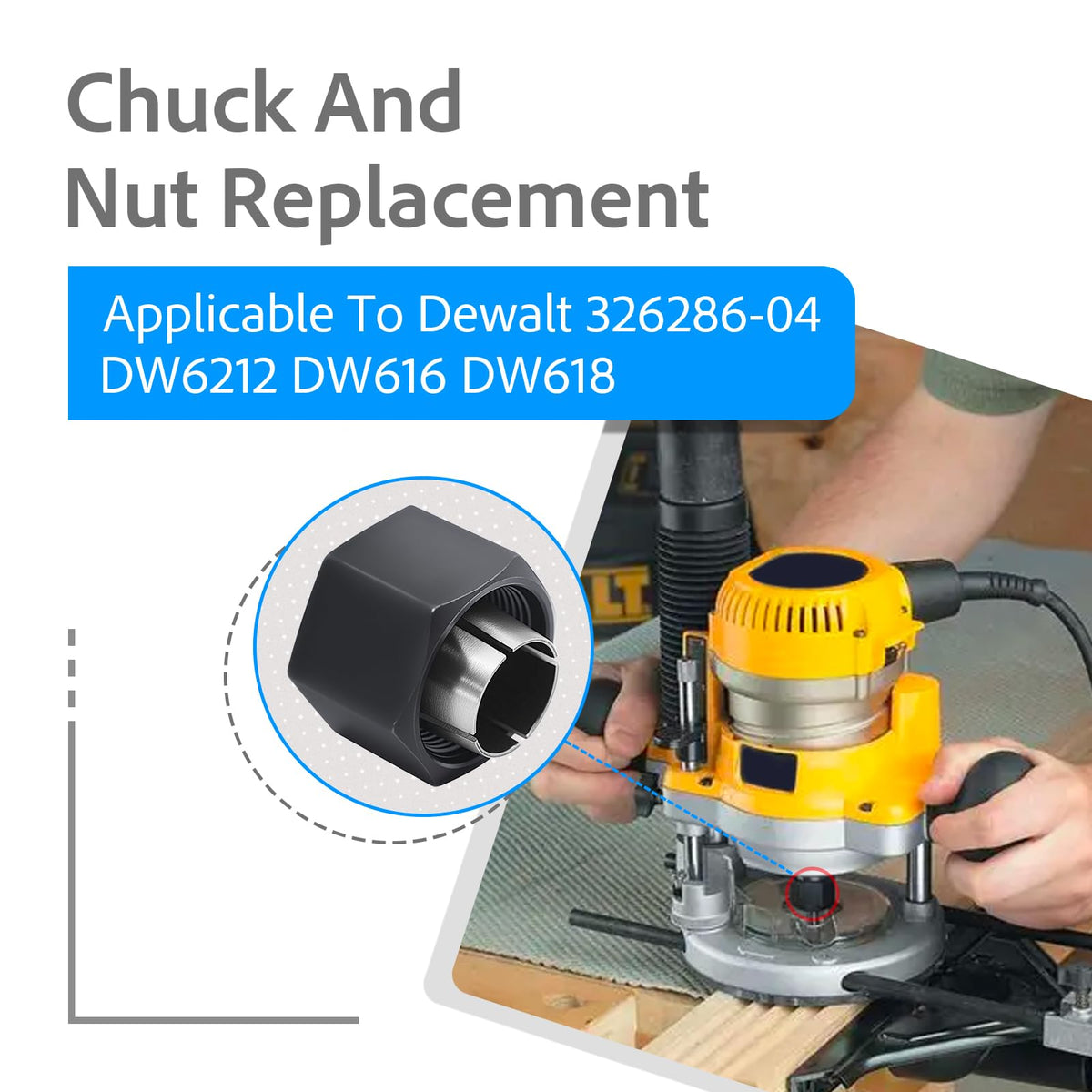 Collet And Nut (1/2-inch) 12.7mm For Dewalt 326286-04