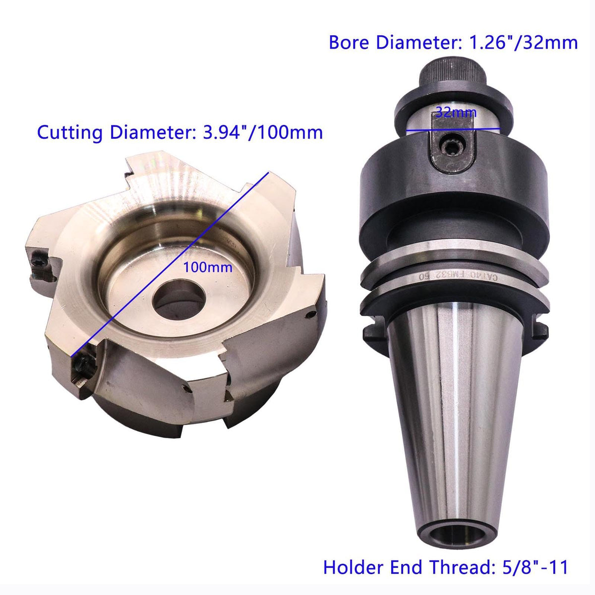 CAT40 Arbor, 3.94"/100mm Cut Dia 400R-100-32-6T Face Mill Shell Cutter Set