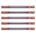 5 Pack 3/16" 4 Flute Double End Solid Carbide Square End Mill, TiSiN Coated