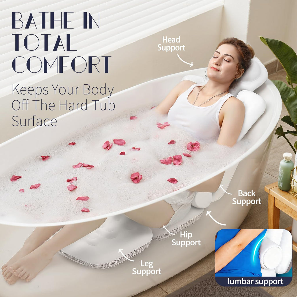 Full Body Bath Pillow for Tub, Thick Bathtub Cushion Mat - Luxury Spa White