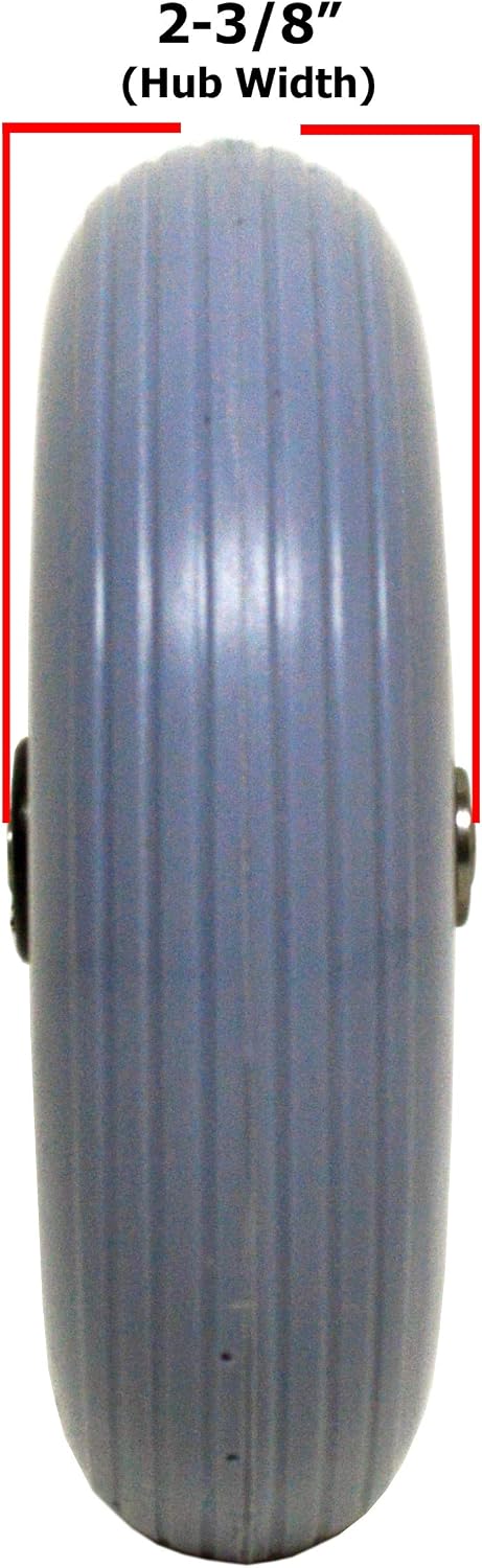 ALCO 8" x 2" (200x50) Heavy Duty Wheel (Each) for Jazzy, Pride, Jet Power and Many Other Standard Wheelchairs. Firm Tread for Easier Rolling (Grey). 5/16" (8 mm) Bearing, 2-3/8" (60 mm) Hub Width