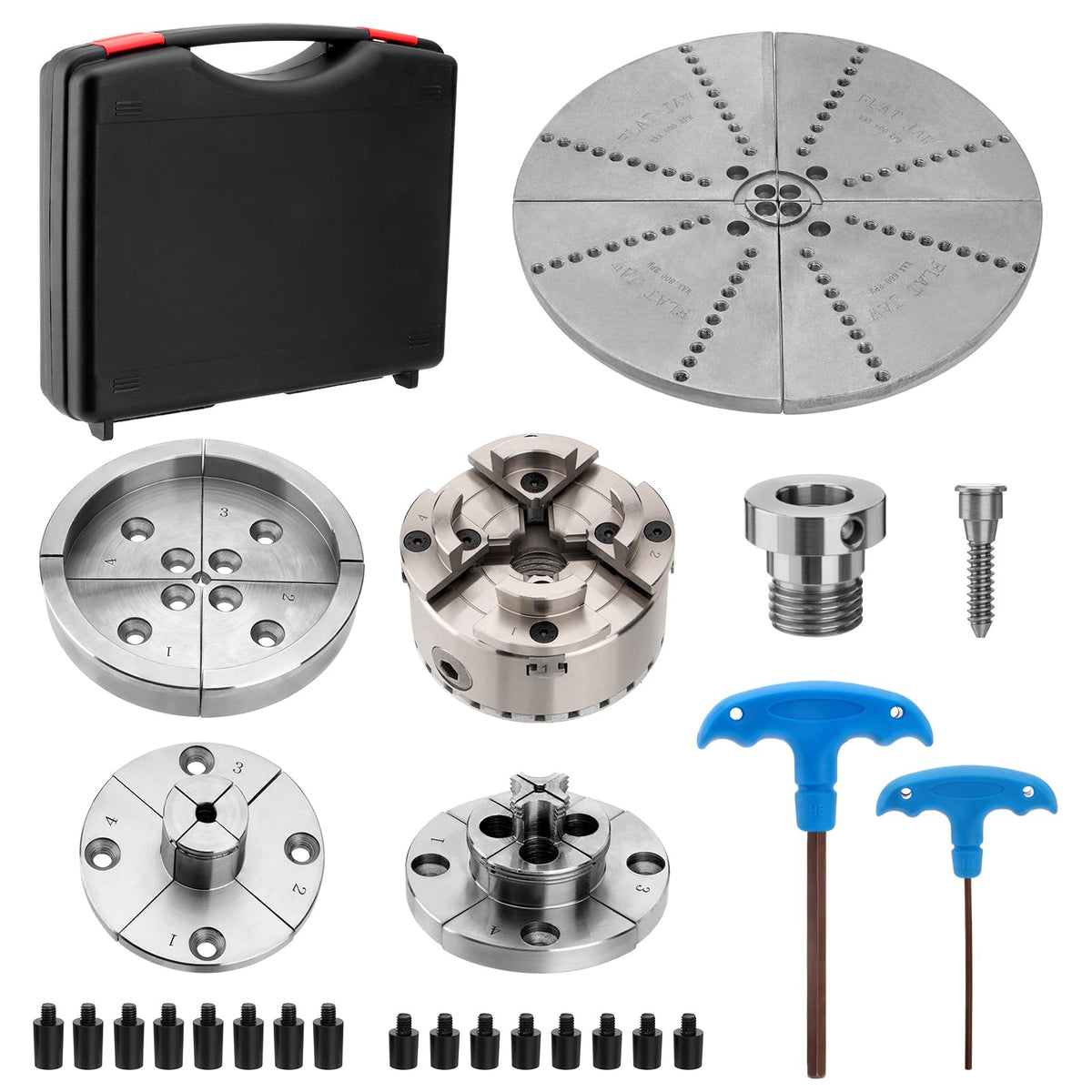 PER4MANCE 4 Inch Wood Lathe Chuck Set, 5 Jaws Including 10" Aluminum Jaw, M33 to 1"-8TPI Adapter, Complete Woodturning Chuck for Bowl Turning and Spindle Work