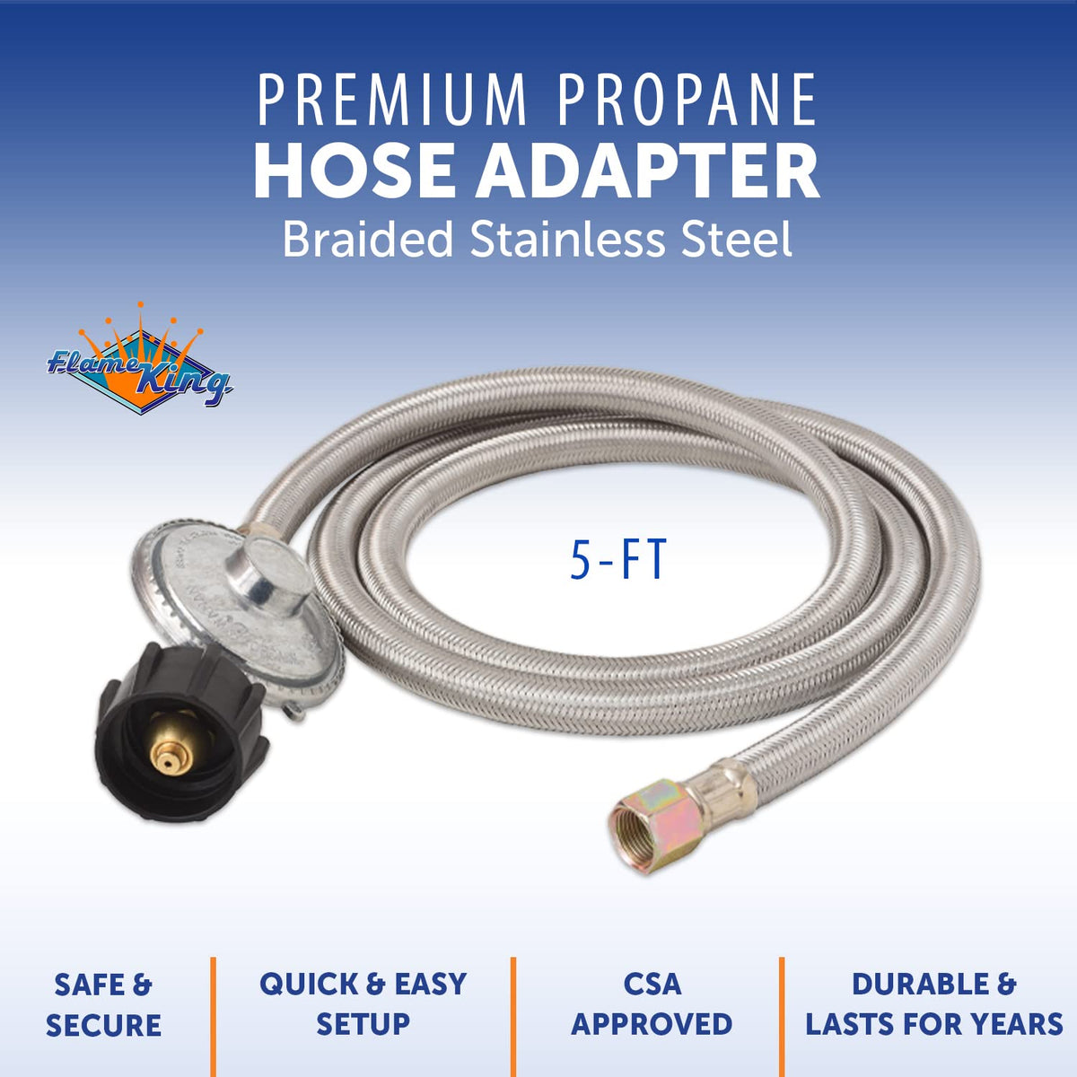 5-FT Universal QCC1 Low-Pressure Propane Regulator with Stainless Steel Braided Hose for Most LP Gas Grills, Heaters