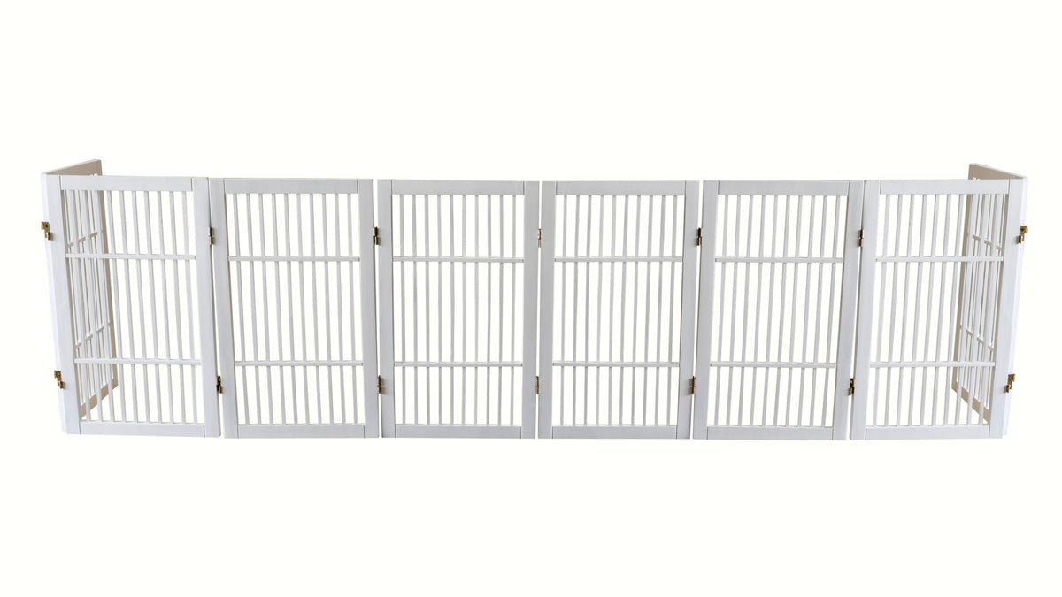 Freestanding Solid Wood Folding Pet & Dog Barrier Gate with Support Feet for Wide Indoor Openings, Hallways & Stairs