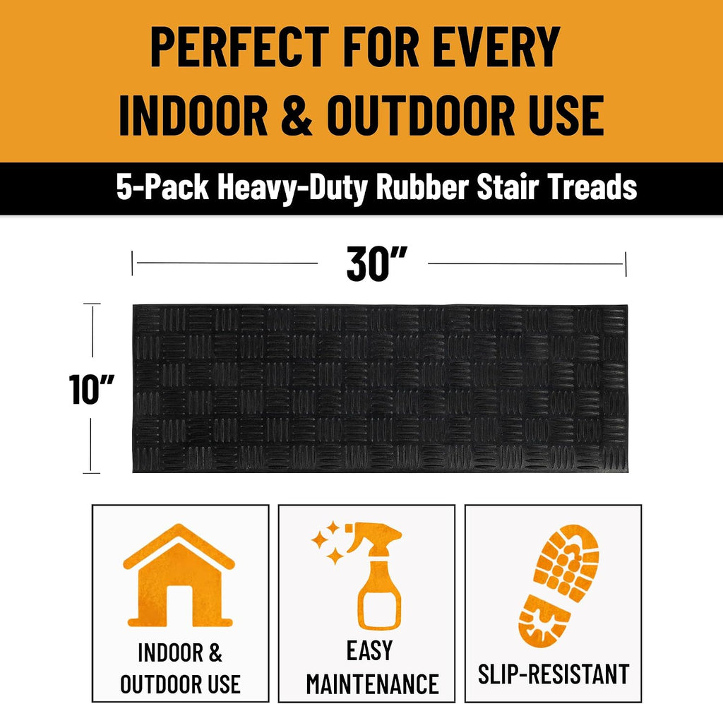 Outdoor Rubber Stair Treads – Ribbed Heavy-Duty Non-Slip Stair Mats – Best Grip on Concrete, Brick & Textured Step –