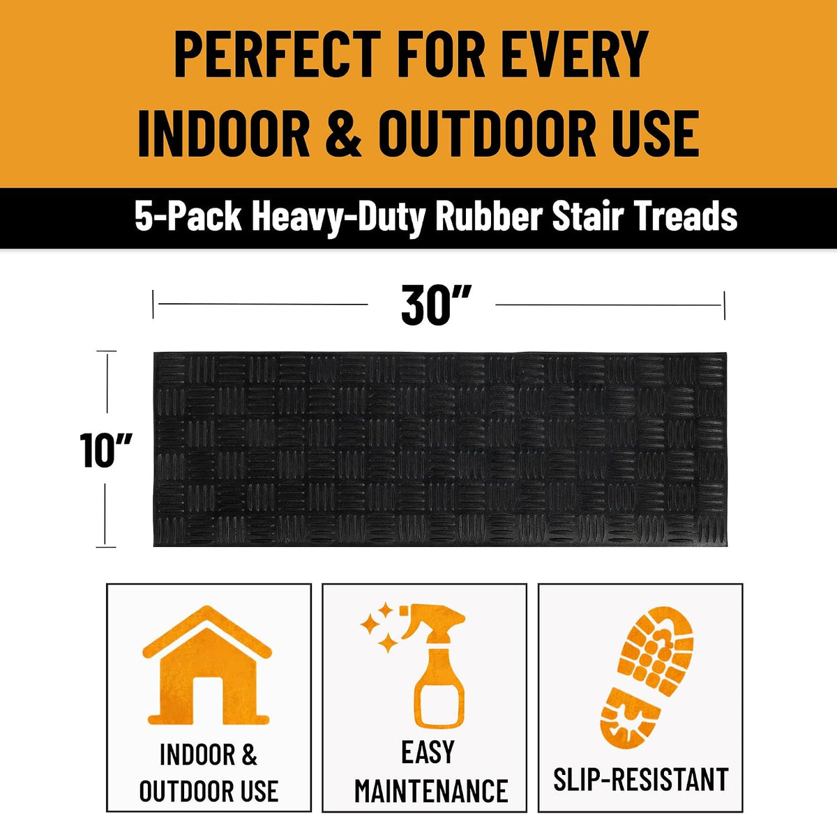 Outdoor Rubber Stair Treads – Ribbed Heavy-Duty Non-Slip Stair Mats – Best Grip on Concrete, Brick & Textured Step –