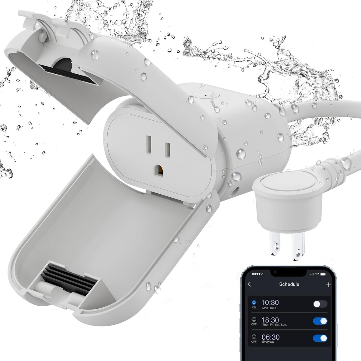PQR10 Outdoor Smart Plug Waterproof IP66, WiFi Plug Compatible with Alexa & Google Assistant, Smart Outdoor Outlet