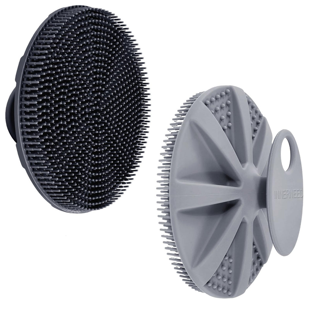 Food-Grade Soft Silicone Body Scrubber Shower Brush, Black+Gray