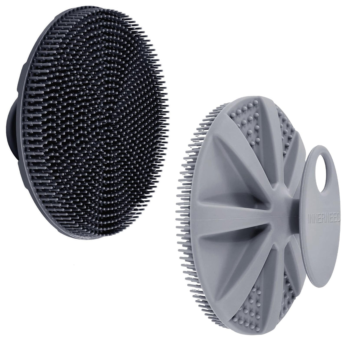Food-Grade Soft Silicone Body Scrubber Shower Brush, Black+Gray