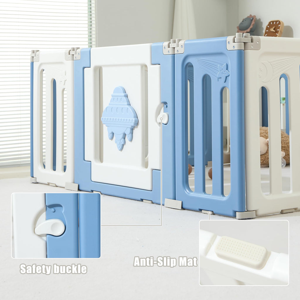 14-Panel Modular Foldable Baby Playpen & Safety Activity Yard with Locking Walk-Through Gate for Infants & Toddlers
