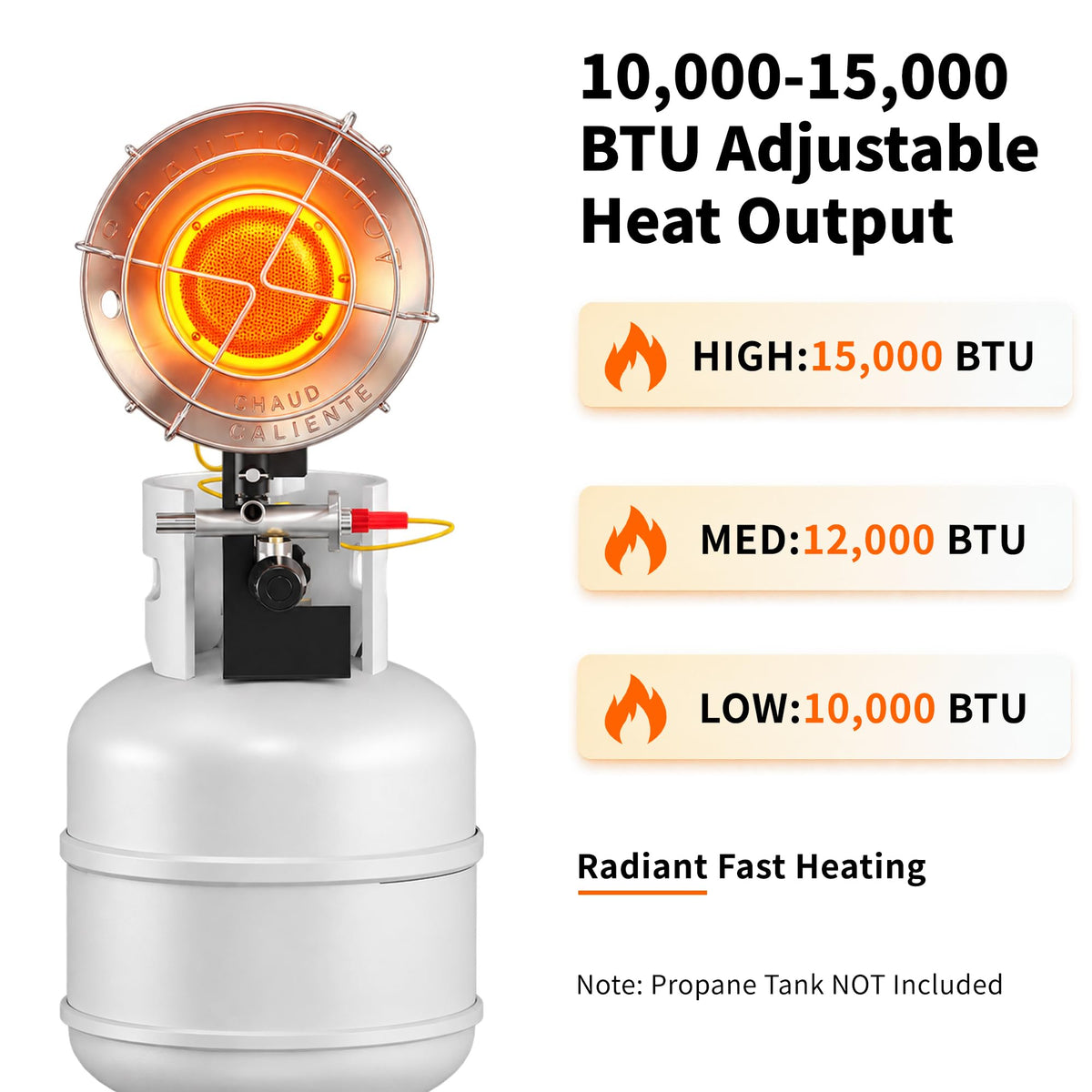 15,000 BTU Single Tank Top Propane Heater, Portable Radiant Heater with Tip-Over Shutoff, Adjustable Heat for Patio