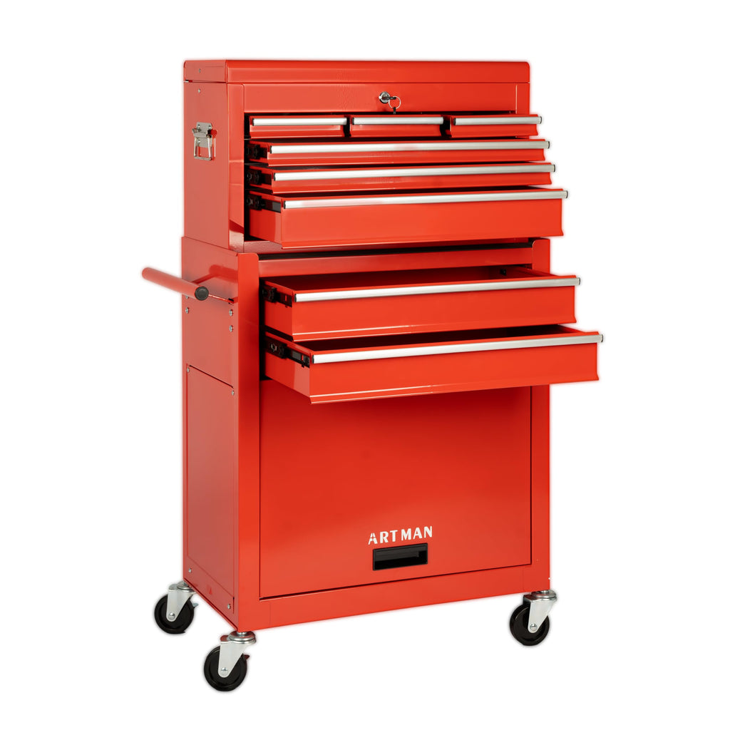 8-Drawer Rolling Tool Chest with Lockable Wheels, Sliding Drawers, Detachable Top & Adjustable Shelf – Heavy Duty