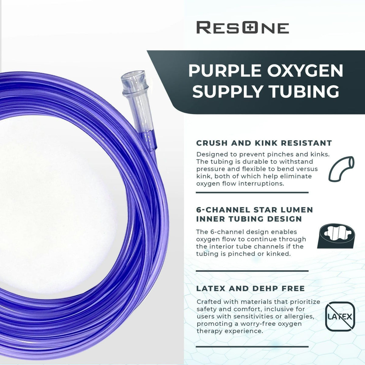 ResOne 25Ft Oxygen Tubing (5-Pack) - Crush Resistant Universal Replacement Supply Line, Purple