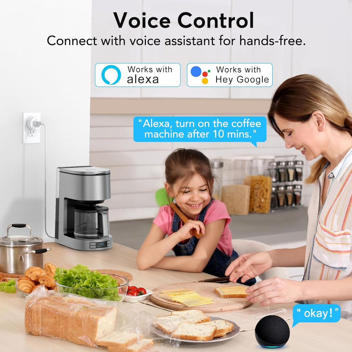 Smart Plug WiFi Outlet Works with Alexa & Google Home, 15A, 4-Pack | Smart Home Socket with Remote Control & Timer