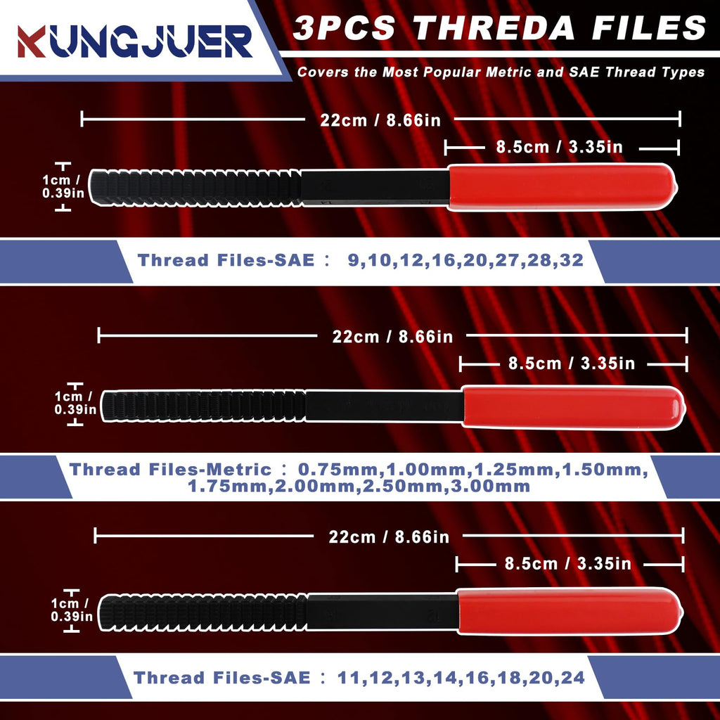 KUNGJUER 3Pcs Thread File Set, Thread Restoring Chaser Files Metric and SAE