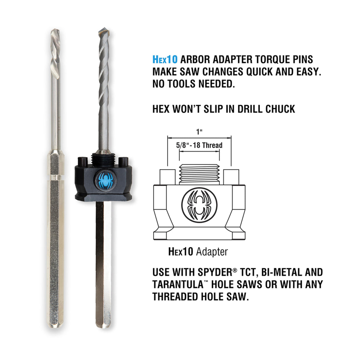 SM Products 600634P Rapid Core Eject Arbor Hole Saw Drill - Hex 10-18 UNF