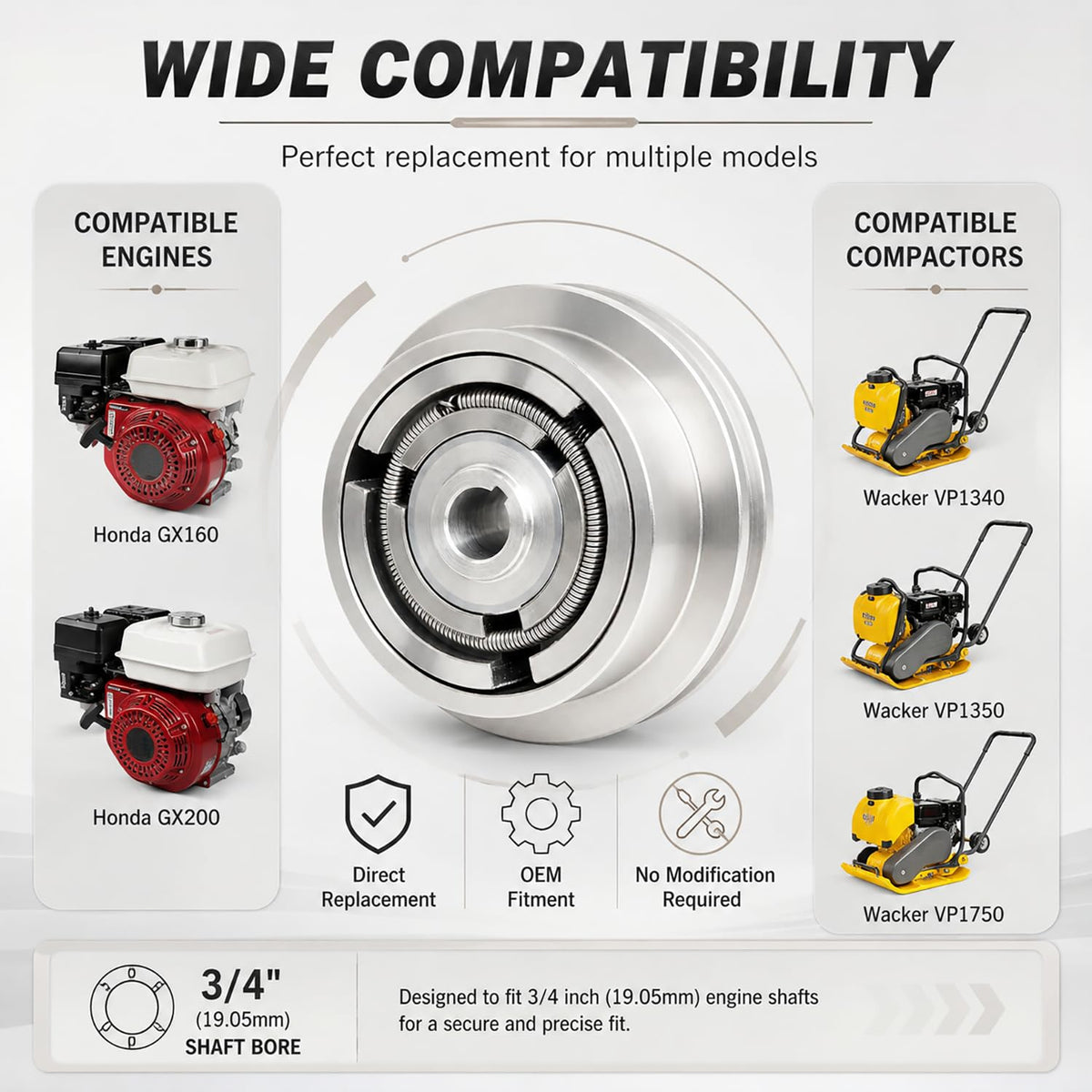 ONLINMDT Centrifugal Clutch 5 Inch, Replacement for Wacker VP1340 VP1350 VP1750 Plate Compactors & Honda GX160 GX200 Engines, 3/4" Bore 1/2" V-Belt 5" Single Pulley Clutch
