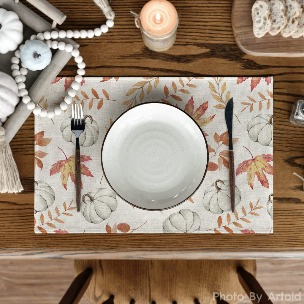 Maple Leaf Pumpkins Fall Placemats Set of 4-12 x 18 Inch