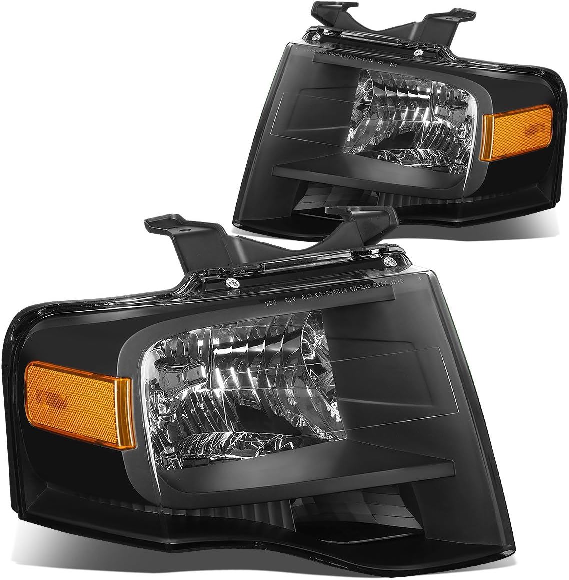 DNA MOTORING HL-OH-FEXP07-BK-AM Black Amber Headlights Compatible with 2007-2014 Expedition, Driver & Passenger Side