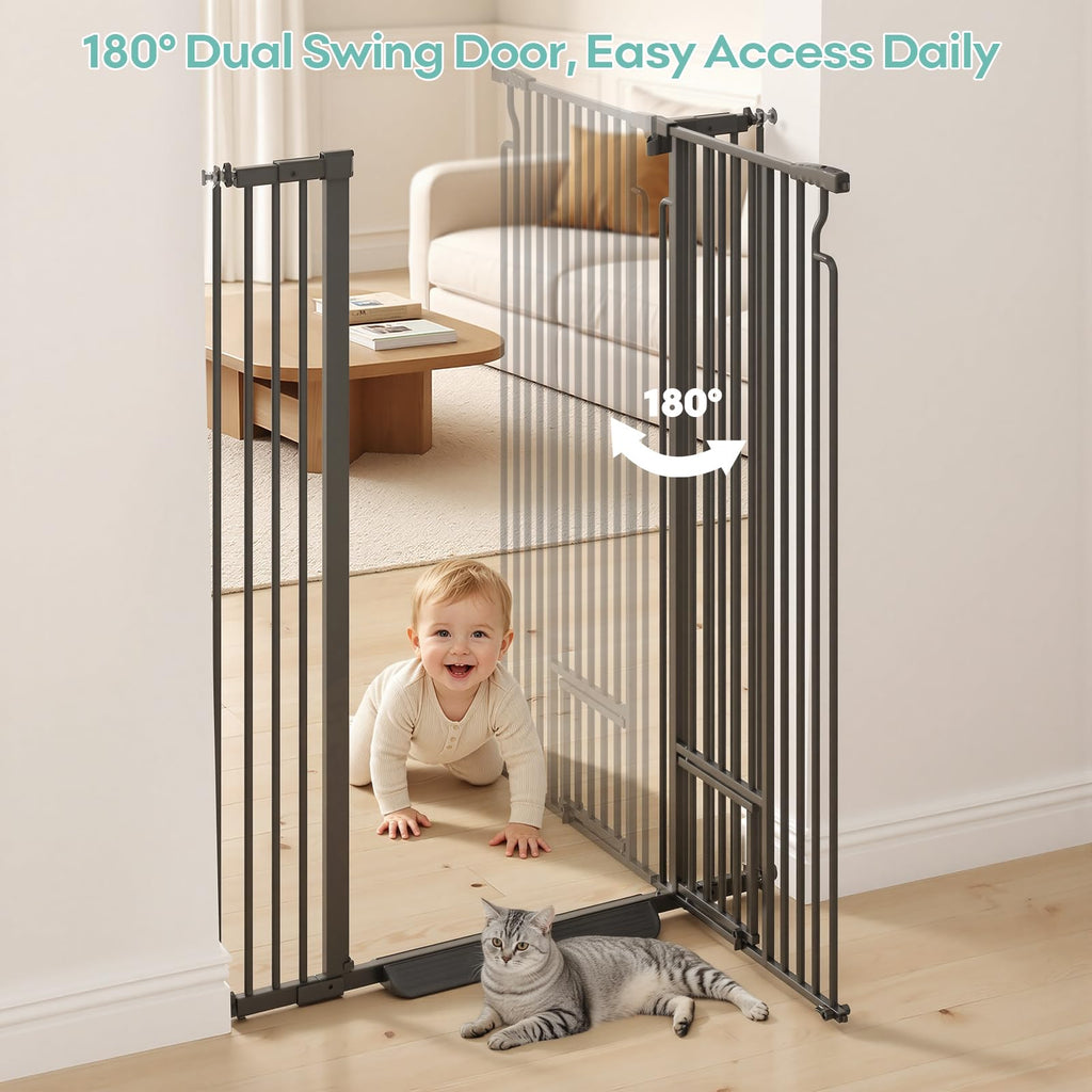 Extra-Tall Full-Height Anti-Jump Cat & Pet Safety Gate with No-Drill Pressure Mount & Auto-Close Walk-Through Door — Black