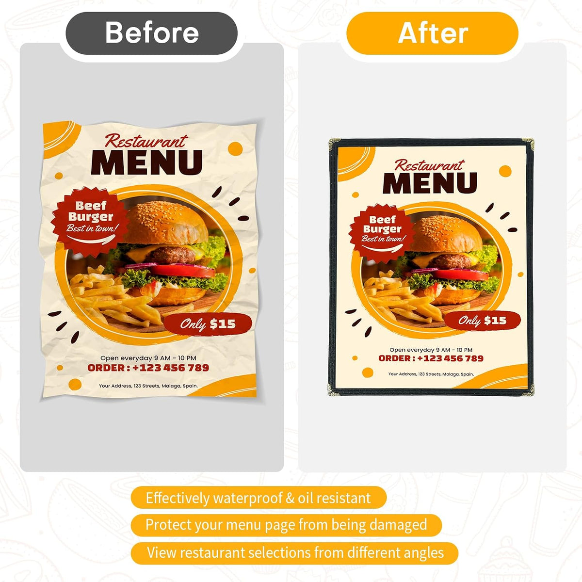 FLKQC 10pcs 1 Page Menu Covers, 2 View 8.5 x 11 Inch Clear PVC Menu Holder
